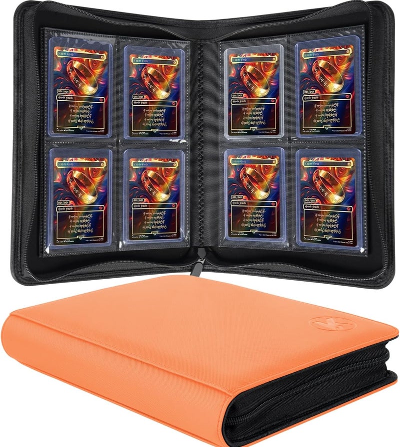 KUOOKING Toploader Binder, Holds 128+ Toploaders, 4 Pocket Top Loader Card Storage Case, Double-Sided Pockets for trading card in 3 x 4'' Toploaders（Oragne） - Image 1